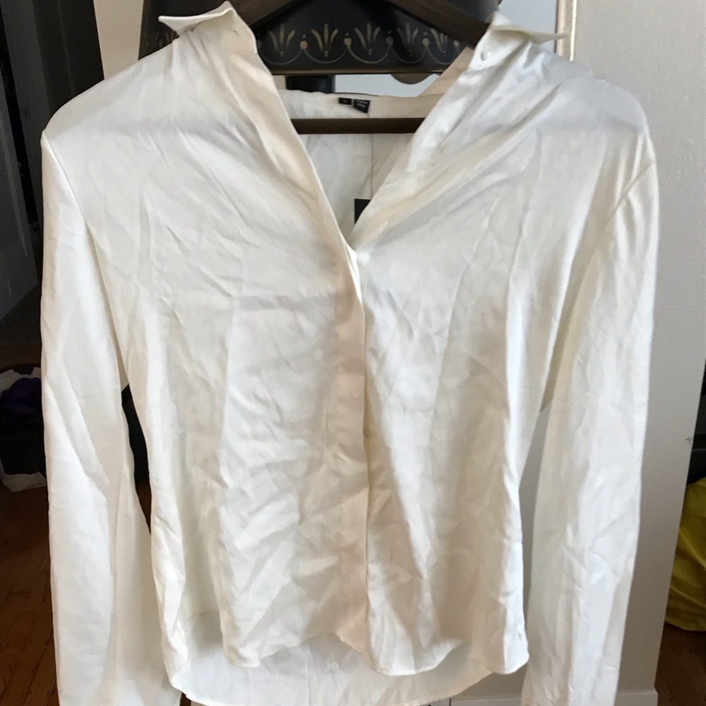 Theory Biddy cream silk button up shirt